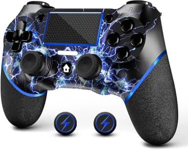 AceGamer Wireless Controller for PS4, Custom Design V2 Gamepad Joystick for PS4 with Non-Slip Grip of Both Sides and 3.5mm Audio Jack! Thumb Caps Included! (Lightning)