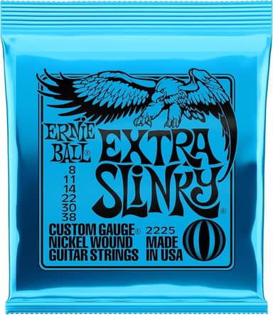 Cordas para guitarra elétrica Ernie Ball Extra Regular Slinky, revestimento de níquel, calibre 8-38