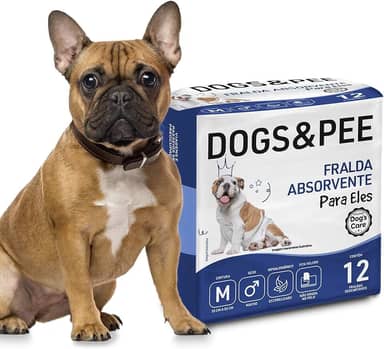 DOG’S CARE Dogs&Pee Fralda Descartável Para Cães Machos - Fralda Absorvente Para Cachorros Idosos e Filhotes - Tamanho M - Cintura 33 a 53cm - 12 Unidades