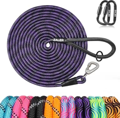 ZALER Coleira longa para cães, guia de treinamento de cães de 15 m, 9 m, 6 m, 4,6 m, 3 m, guia de treinamento para cães, para treinamento, brincadeira, acampamento ou quintal (3 m, preto roxo)