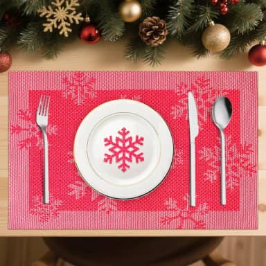Jogo Americano de Natal 6 Peças, 30cm x 45cm Retangular, Antiderrapante, Resistente ao Calor, Lavável, Fácil de Limpar, Alta Durabilidade, PVC Mesa Posta Sousplat, Vermelho