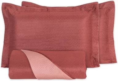 Kit Colcha Casal Cobre Leito 3 Peças Dupla Face Porta Travesseiro Aba Americana, Leve, Respirável, Macio (Bordo, Casal Padrão)