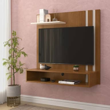 Painel TV Smart 32 Polegadas com Nicho Central/Prateleira/Sala/Quarto (FREIJÓ OFF WHITE)