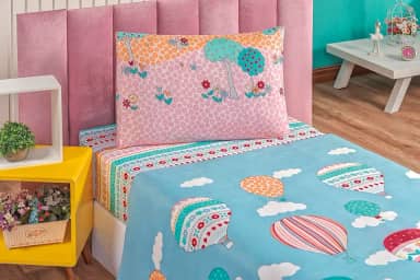 Jogo de cama Infantil solteiro 3 peças estampado microfibra Cor:Balao