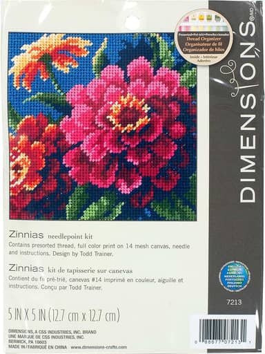 Dimensions Mini kit de bordado 12 cm x 12 cm - Zinnias costuradas em linha -7213