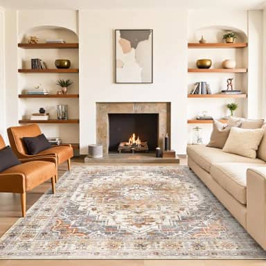 befbee Tapetes de área para sala de estar 15 x 23 cm – resistente a manchas antiderrapante lavável à máquina para quarto – tapete boho persa grande (açafrão/cinza, 18 x 23 cm)