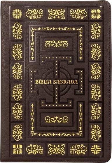 Bíblia Sagrada Católica, Letra Grande, Molduras, Couro-soft marrom, Leitura Perfeita