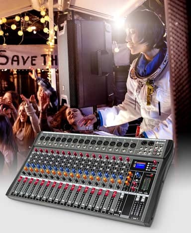 VEDO Mixer Profissional 16 Canais para Shows ao Vivo, Karaokê - USB/Bluetooth, Efeito de Reverb, Saída de Monitoração, Controle de Som de Estúdio e Palco (Alimentação 110V/220V)