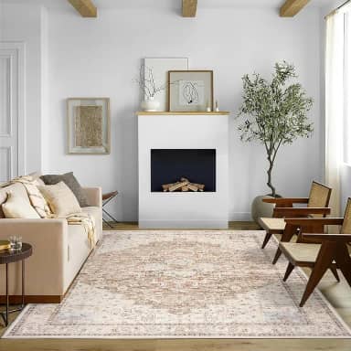 Boho Farmhouse Tapete de quarto lavável, fácil de limpar, resistente a manchas, vintage, rústico, neutro, persa, para sala de jantar, embaixo da mesa, marrom claro bege com estampa de