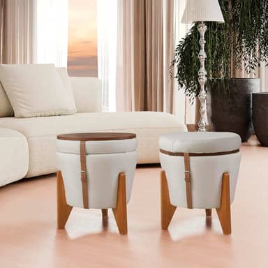 Puff flex Linho Claro 3 em 1 Baú e Mesa de Centro (cru)