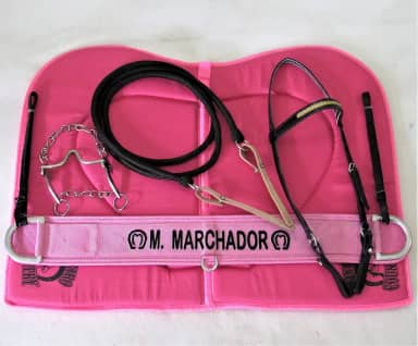 Kit de Montaria Profissional Couros Allas para Cavalo Rosa Luxuoso
