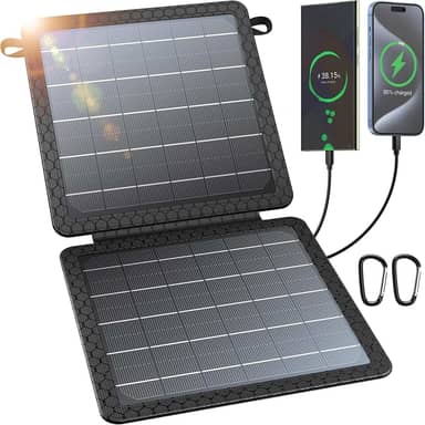 BLAVOR Carregador solar portátil de 10 W (5V/2A máx.), painel solar impermeável IP65 dobrável com saída USB inteligente dupla compatível com iPhone Xs/X/8/7, iPad, Samsung, para caminhadas ao ar livre, acampamento, mochila