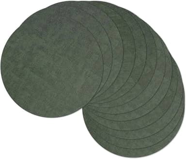 Jogo americano redondo de 33 cm, conjunto de 12, tapetes de mesa reversíveis de couro sintético resistente ao calor, 100% à prova d'água, à prova de óleo, limpável, para uso interno (12, verde escuro)
