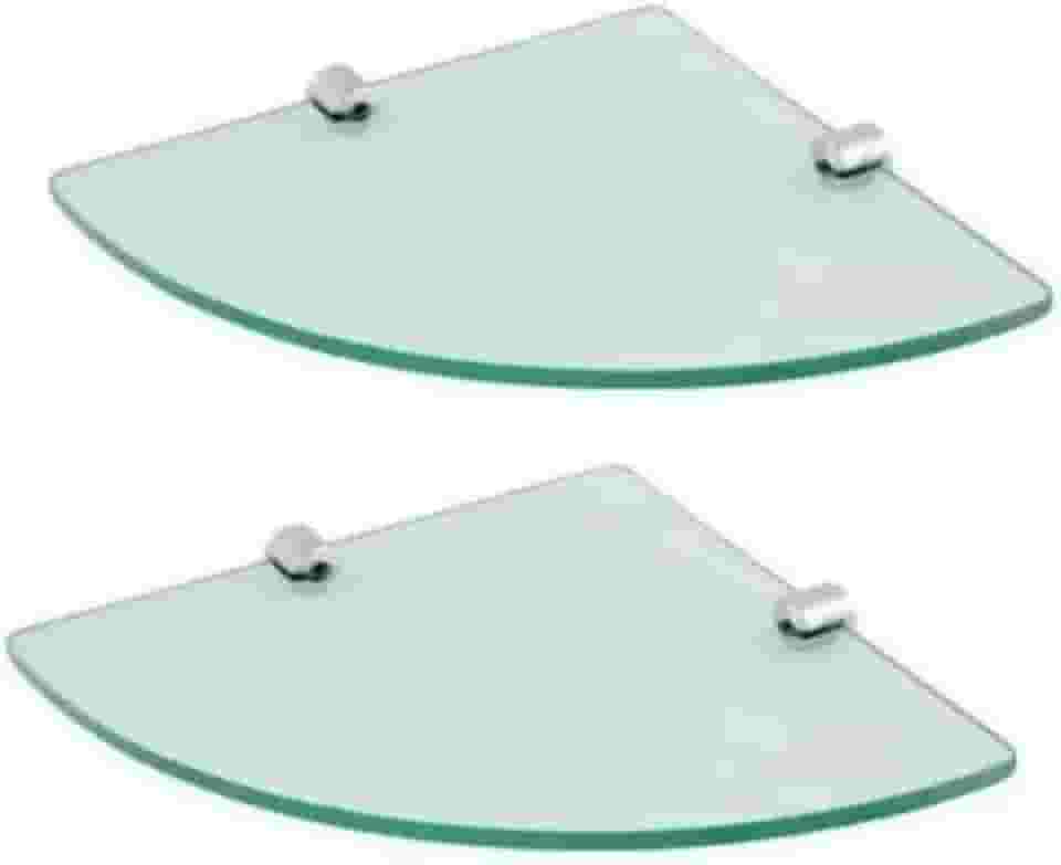 Kit 2 Prateleiras de Vidro Incolor de Canto para Banheiro 30cm com 2 Suportes Design Moderno, Ideal para Organizar Produtos de Higiene e Decorar com Elegância e Funcionalidade