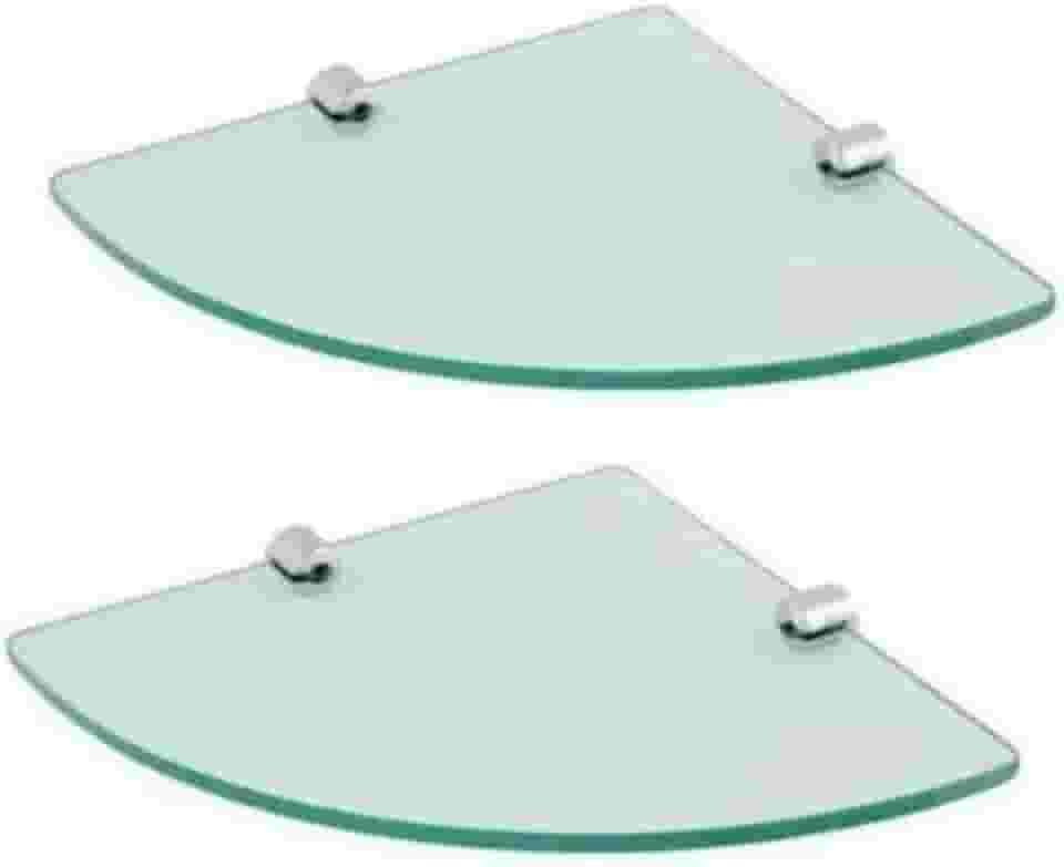 Kit 2 Prateleiras de Vidro Incolor de Canto para Banheiro 30cm com 2 Suportes Design Moderno, Ideal para Organizar Produtos de Higiene e Decorar com Elegância e Funcionalidade