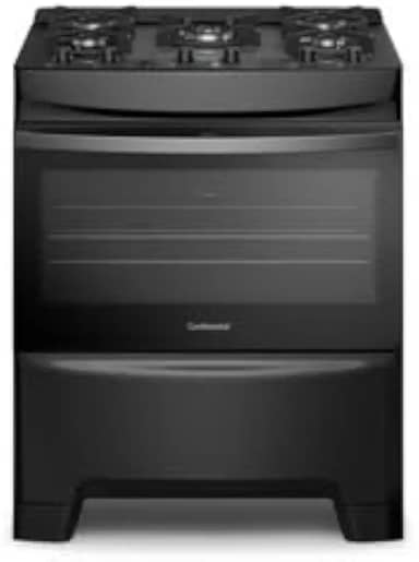 Fogão 5 Bocas Continental Preto Mesa de Vidro, Forno Eco Turbo e Tripla Chama (FC5GB) Bivolt