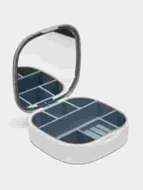 Porta Joias Com Espelho Porta-jóias Para Viagem Portátil Estojo Para Joias Com Sete Divisórias e Espelho Organizador Bijuterias Organizador de Colares para Mulher (BRANCO)