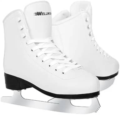 WELLWON Patins de gelo para mulheres, meninas e meninos, patins de hóquei no gelo com cadarço para uso ao ar livre e pista de patinação, sapatos de skate no gelo tamanho 5 6 7 8 9 10 11 e jovens 2