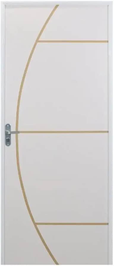 Kit Porta de Madeira Decorada 212x85cm com Batente de Aluminio 3,6cm Gáucha Mgm Branco