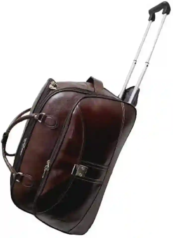 Mala de Viagem Grande com Rodas e Alça de Mão, Couro Marrom, Estilo Clássico