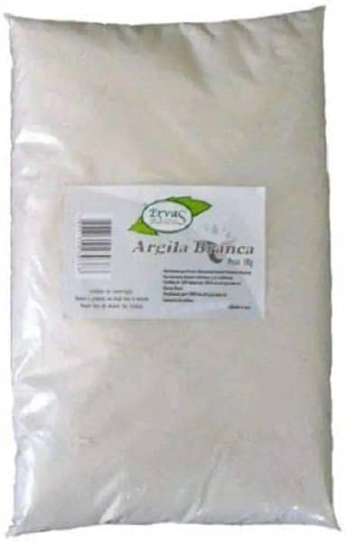 Argila Branca 100% Pura Pacote de 1 Kg Ervas e Raízes