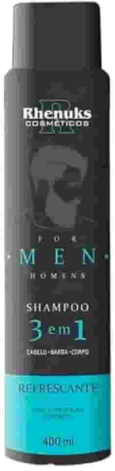 Shampoo 3 em 1 para Homens, Cabelo, Barba e Corpo, Refrescante, 400ml