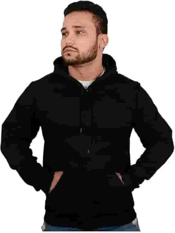 Moletom com Zíper Blusa de Frio Fechado Flanelado Moleton Com Capuz Blusão Casaco de Algodão Unissex Feminino Masculino Liso Sem Estampa