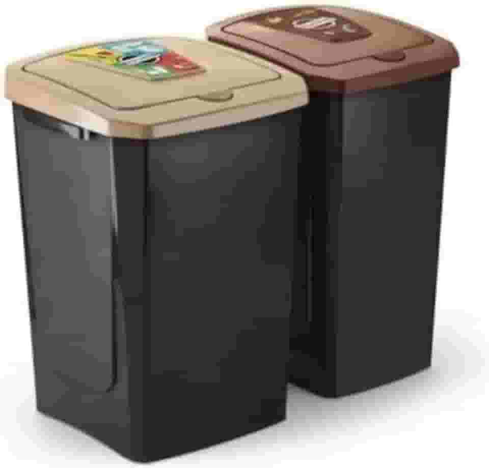 LIXEIRA DUPLA COM 2 COMPARTIMENTOS PRETO PARA COLETA SELETIVA DE LIXOS RECICLAVEIS E ORGANICOS 30 E 40LTS para casa imovel apartamento banheiro quarto escritorio