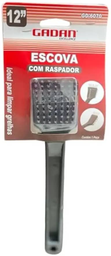 Escova para Limpar Grelha com Cerdas em Aço Inoxidável e Espátula 2 em 1 Churrasqueira Remove Gordura e Sujeira Difícil com Facilidade Cabo Reforçado Antiderrapante (12 Polegadas)