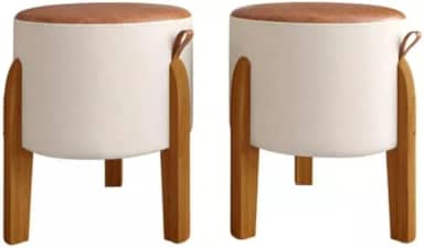 Kit 2 Puff Couro Redondo Moderno 42x32 Bege