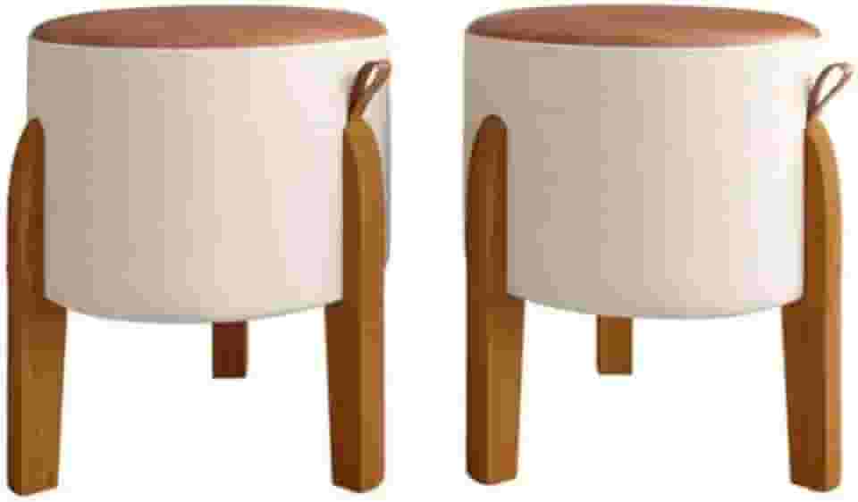 Kit 2 Puff Couro Redondo Moderno 42x32 Bege