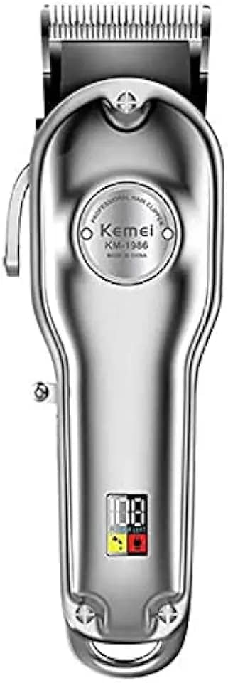 Máquina de Cortar Cabelo Profissional Sem fio Com Display kemei KM1986 (prata)