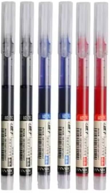 Kit com 6 Canetas Gel Líquida - 2 Pretas, 2 Azuis, 2 Vermelhas | Secagem Rápida 0.5mm | Ponta Fina para Escrita Suave | Ideal para Estudantes, Concurso e Escritório | Hub Diário