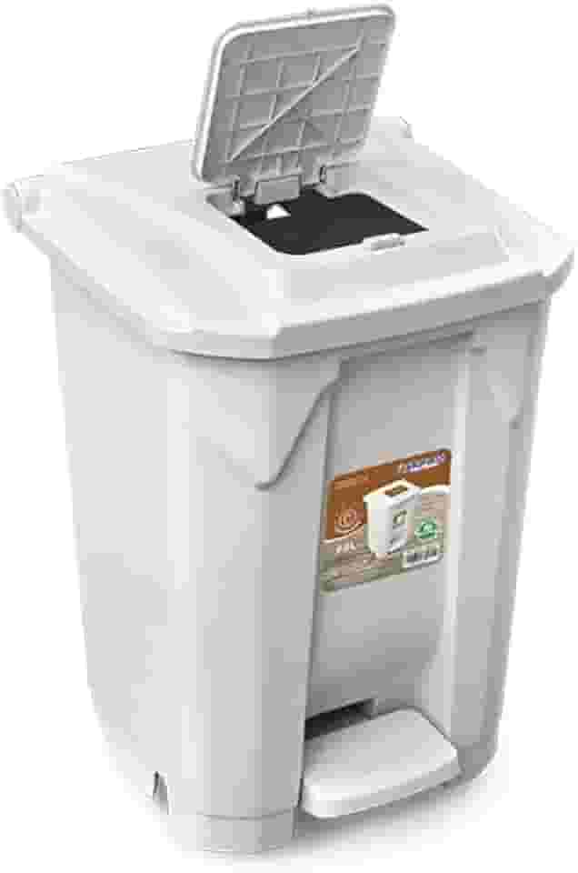 Lixeira Grande 60 Litros Coleta Seletiva Com Rodas, Pedal e Tampa Click - Organicos - Recicláveis - Eco (Orgânicos Branca)