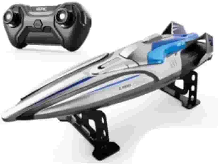 Barco De Corrida De Alta Velocidade Lancha De Controle Remoto Velocidade máxima 30km (cinza com azul)