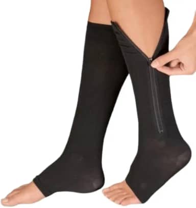 Meia De Compressão Com Ziper Tratamento De Varizes E Trombose Bege Par De Tamanhos P/M, G/GG Preta Elástica Material Premium DUPIN
