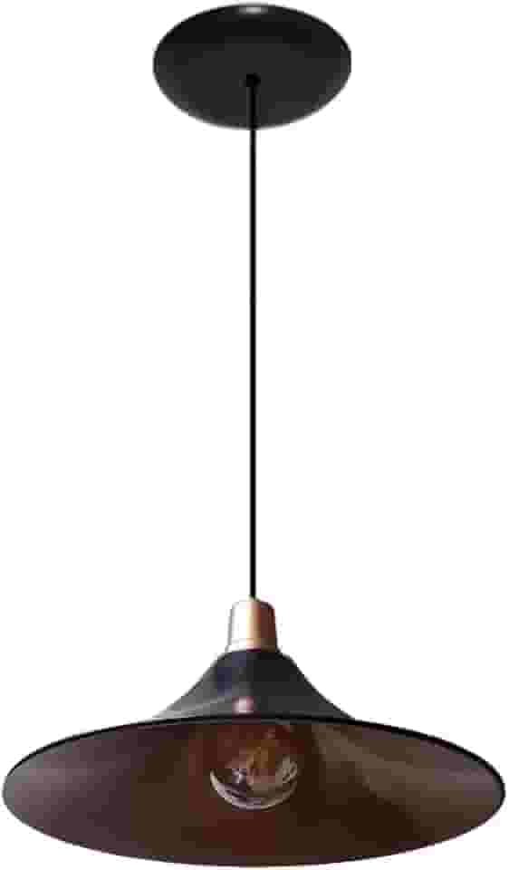 Luminária Pendente Modelo Chapéu Chines - ideal para mesa de jantar, mesa de sinuca, bilhar, sala - Cor Preto com Cobre