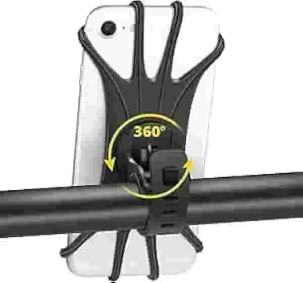 Suporte de celular Smartphone super resistente para moto e bike super resistente e ajustável, suporte de silicone giratório 360º (CINZA)