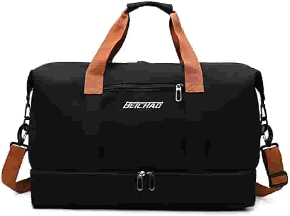 Bolsa de viagem portátil bolsa de bagagem de viagem de curta distância de grande capacidade leve separação seca e molhada bolsa de fitness esportiva (Preto)