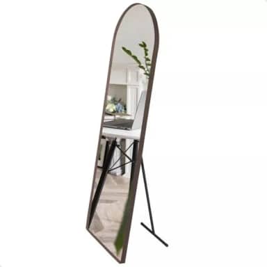 Espelho Decorativo Vitral com Suporte de Chão Estilo Moderno para Sala Quarto ou Hall – 150x50cm (Café)