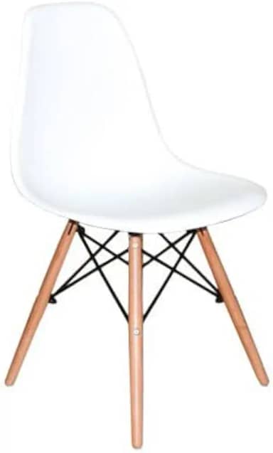 Cadeira Charles Eames Eiffel DSW Sala de Jantar, Cozinha, Restaurante, Bar - assento em polipropileno, pés palito em madeira clara (Branco)