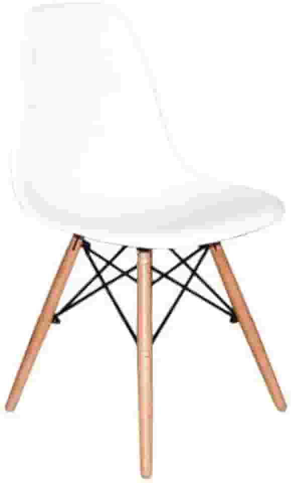 Cadeira Charles Eames Eiffel DSW Sala de Jantar, Cozinha, Restaurante, Bar - assento em polipropileno, pés palito em madeira clara (Branco)