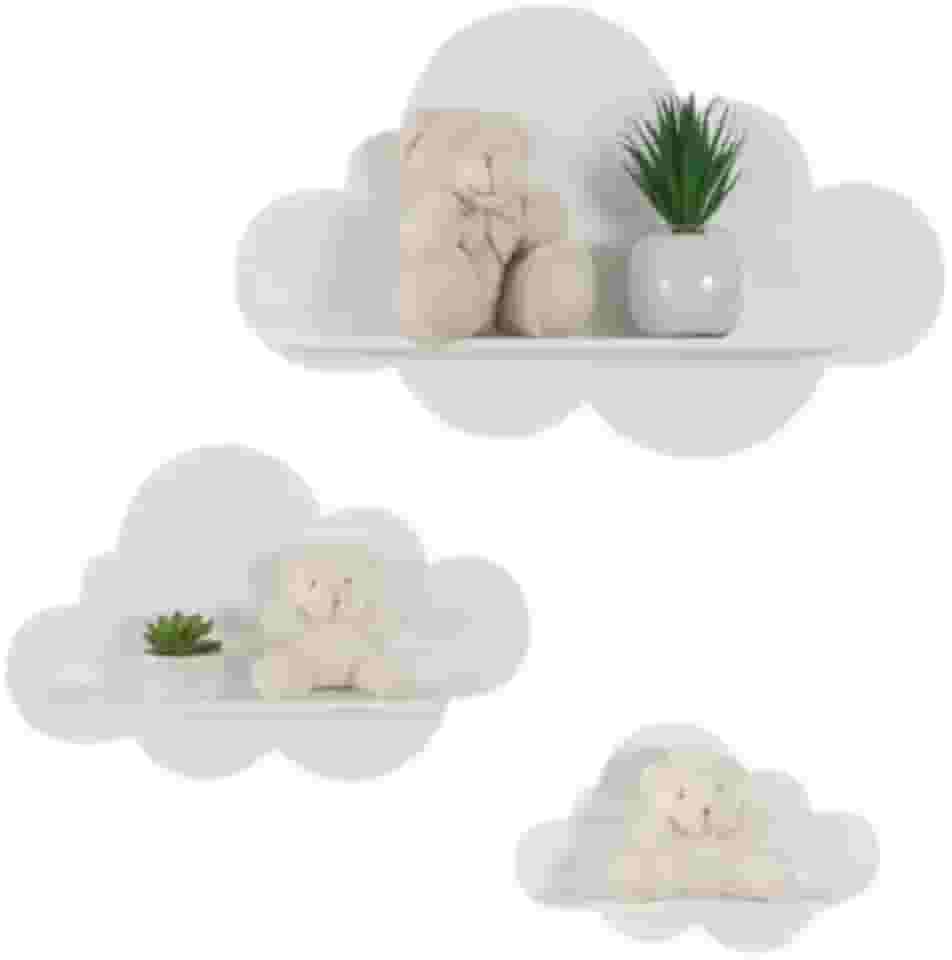 Trio De Nichos Modelo Nuvem Em MDF Para Quarto De Bebê 3 Peças (Branco)