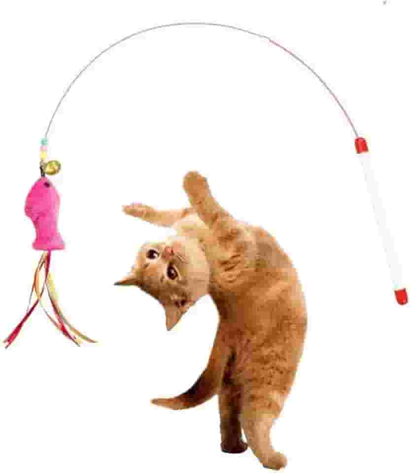 Vara Gato Brinquedos Fio De Aço Peixinha e Guizo 100 cm