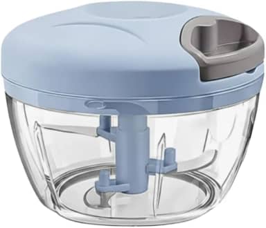 Mini Processador Triturador de Alimentos Manual 500ml Premium – Picador Multiuso para Alho, Cebola, Legumes e Frutas com 3 Lâminas Inox, Corda Retrátil e Design Portátil – Cores Sortidas