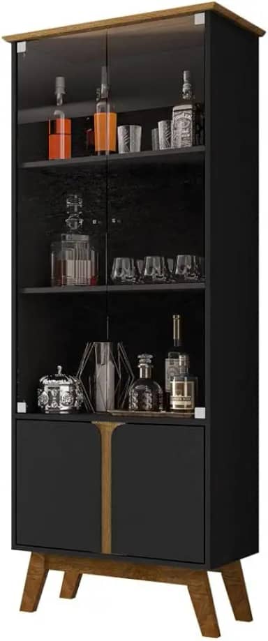 Cristaleira Madri Sala de Estar com Pés de Madeira Maciça