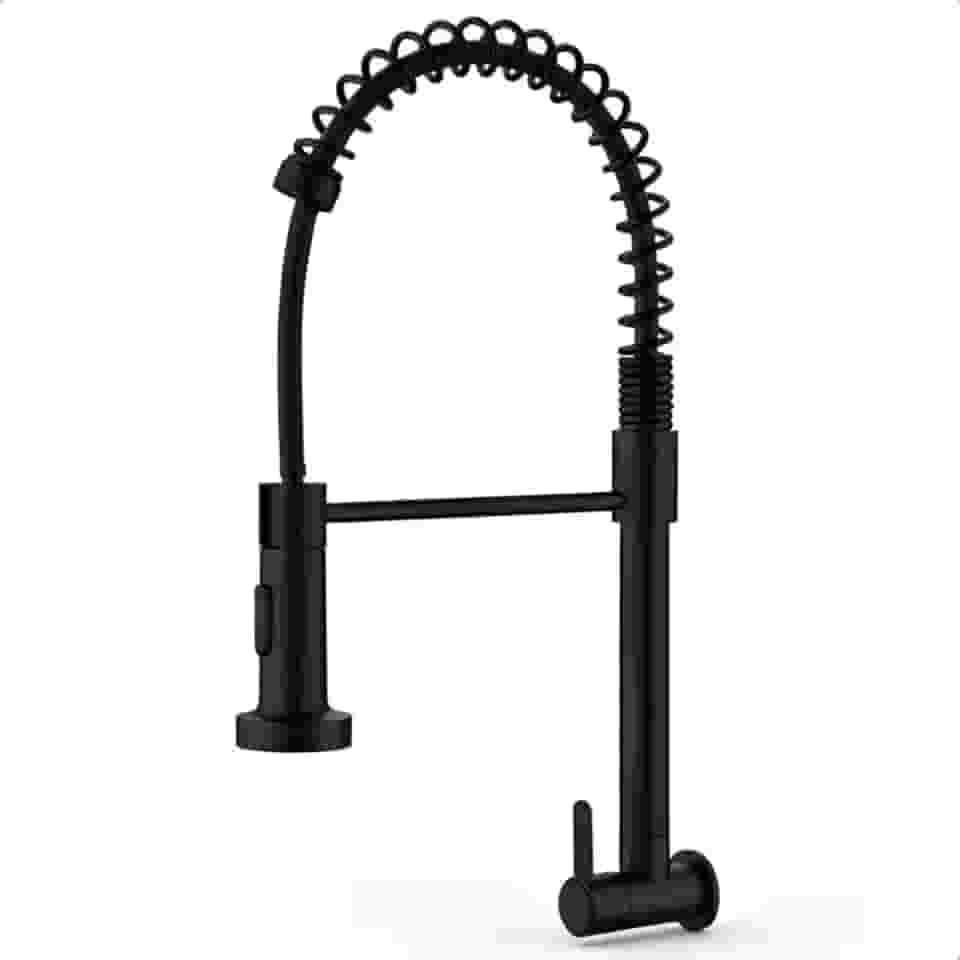 Torneira Gourmet Cozinha de Parede Preta em Inox SOFTINOX 2 Jatos — Torneira Flexível Parede 1/4 de Volta Bica Giratória 360° Metal Preto Fosco