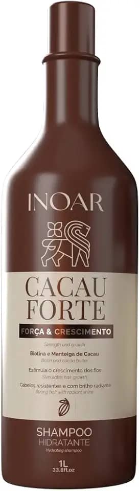 Inoar, Cacau Forte, Shampoo Fortalecedor, Crescimento Saudável e Nutrição Intensa, Biotina e Manteiga de Cacau, Para Cabelos Enfraquecidos e Quebradiços, 1L