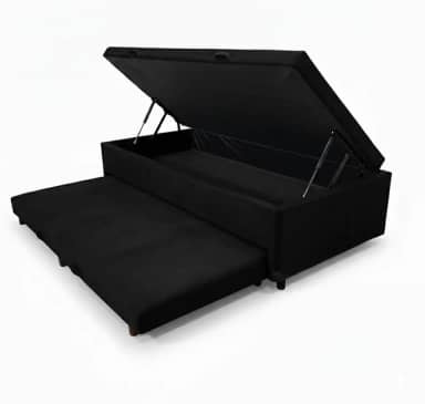 Cama Box Baú Solteiro com Auxiliar Conjugada | Pistão a Gás | Suporta Até 200kg | 188x88x42 | (SUEDE PRETO)