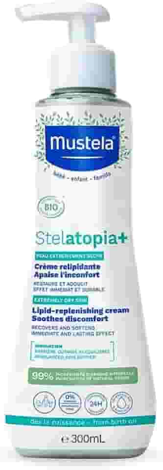 Mustela Stelatopia+ Hidratante Relipidante Antiprurido 300 ml - Hidratação Imediata e Profunda para Peles Secas e Extremamente Secas Seguro Para Bebês, Crianças e Adultos - Sem Fragrância - Stelatopia